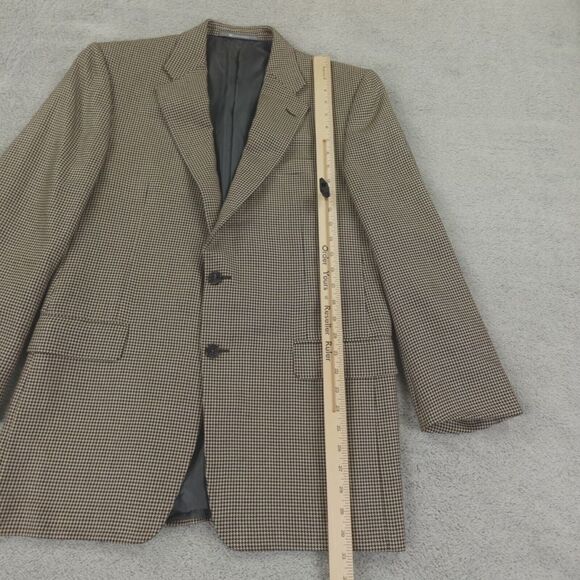 Hickey Freeman Sport Coat Mens 40R Houndstooth‎ Tan Black Silk Camel USA Blazer - Picture 8 of 16